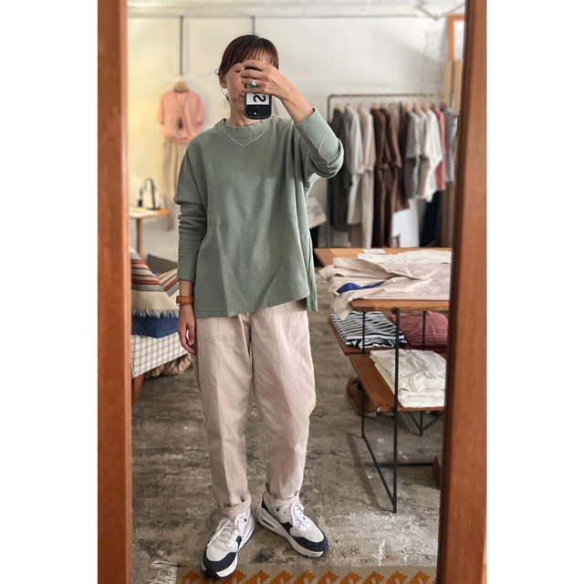Simva123-0081-Bge 遠州織 Pin-Stripe Long Pant Beige×Orange