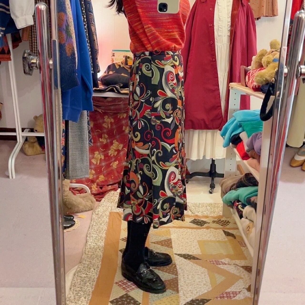 psychedelic pattern flare skirt