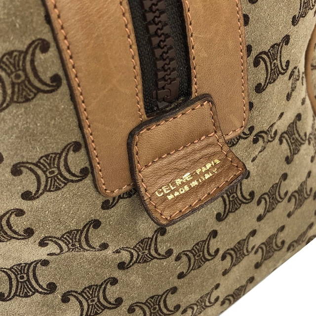 CELINE セリーヌ ブラゾン型押し スエード ボストンバッグ ベージュ×キャメル vintage ヴィンテージ オールドセリーヌ 8nadk6