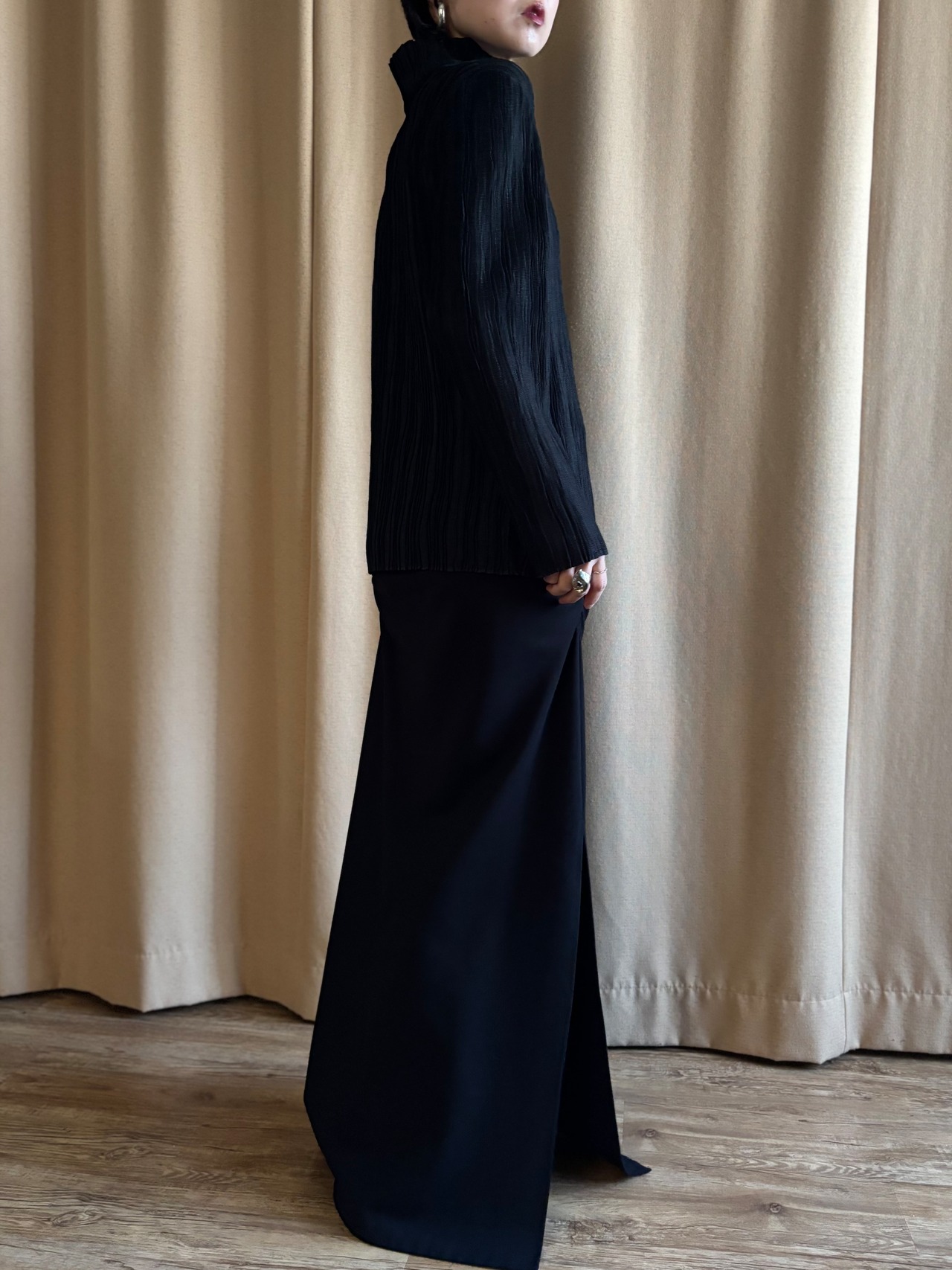 mode black pleats shirt-5182-3