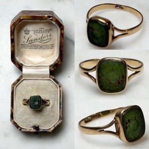 antique victorian 18ct gold bloodstone intaglio ring "attend to time"