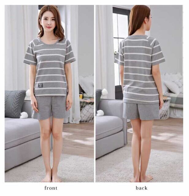 パジャマ 無地 パジャマ 上下セット ルームウェア レディース 部屋着 夏 可愛い おしゃれ 人気 おすすめ 大きいサイズ 大人 男ウケ 韓国 コットン シンプル ストライプ セットアップ 短パン 通販 安い Tシャツ トップス 人気 半袖 代 30代 40代 2663