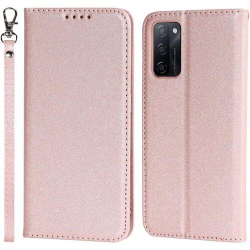 Elick OPPO A55s 5G ケース 手帳型 薄型 高級PUレザー OPPO A55s ケース 手帳型 OPPO A55s 5G 手帳型 ケース マグネット式 ベルトなし ストラップ付き カード収納 オッポ A55s 5G ケース カバー ローズゴールド 1328