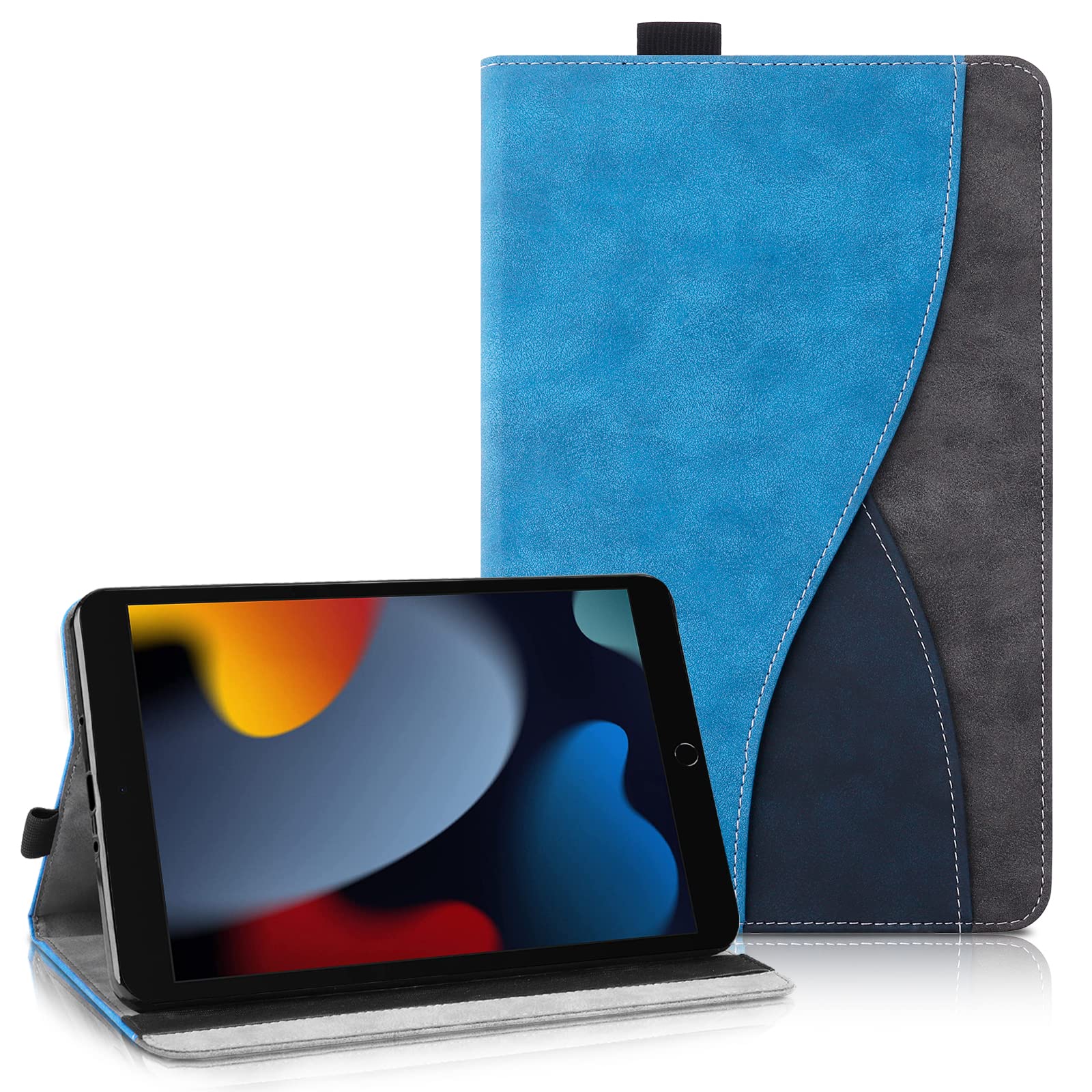 Succtopy 対応iPad 10.2 ケース iPad 第9 / 8 / 7世代 ケース 2021 2020 2019 手帳型 薄型 10.2インチ Apple Pencil 収納可能 PU合成レザー スタンド機能 マルチポケット カード収納 全面保護 (モデル番号A2602、A2603、A2604、A2605)ブルー