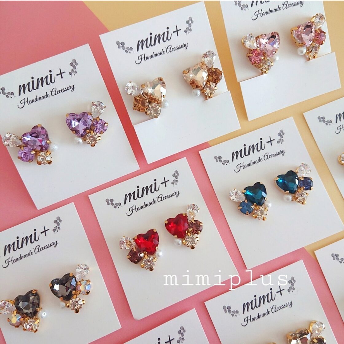 10色> 706 【ブルー】メンカラ ハート 担当 可愛い ビジュー ピアス 