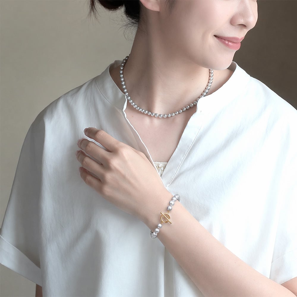 落ち着いたグレーブルー 淡水パール バロック ブレスレット / 約6.0mm