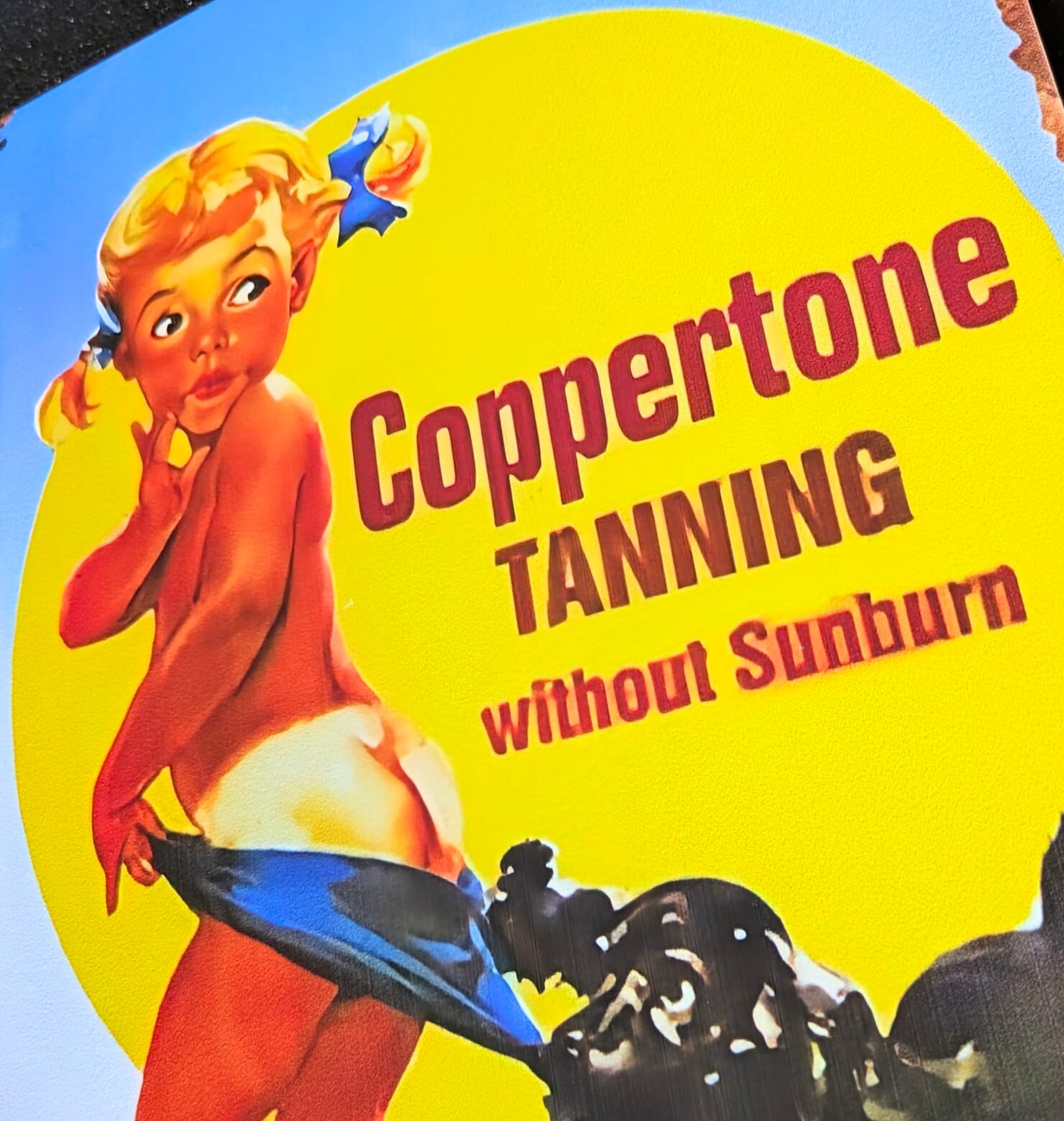 ♧送料無料！ちょうどいいブリキ看板【 Coppertone ( コパトーン ) 】コパトーンガール METAL SIGN / メタルサイン / ブリキ看板 / サインボード / ビンテージ加工 〚アメリカン雑貨 アメトイ〛