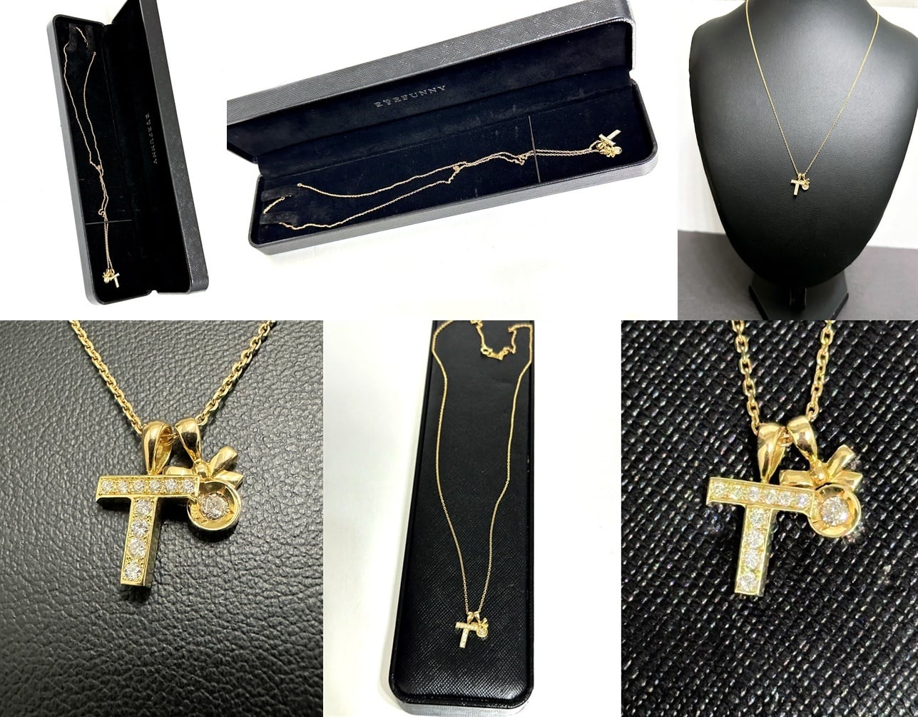 EYEFUNNY アイファニー K18 YG ダイヤモンド T クロス ネックレス
