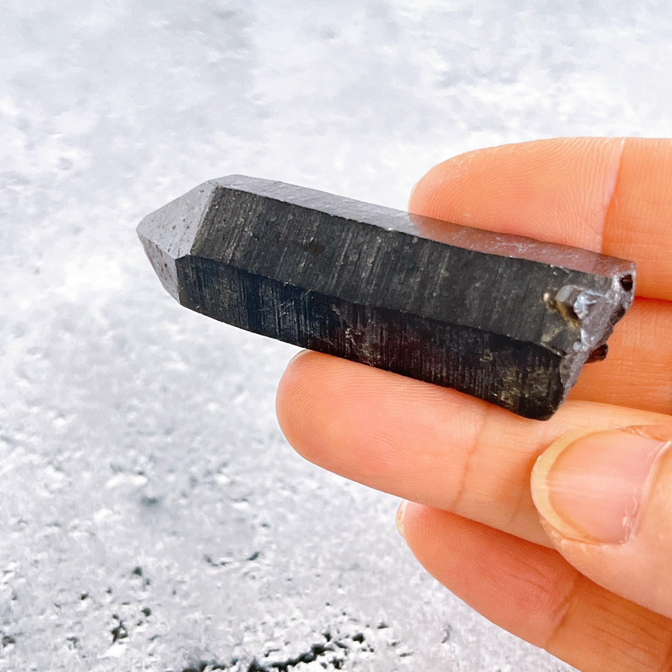 チベット産モリオン・原石・ポイント23g ✧麻ポーチ付き✧黒水晶