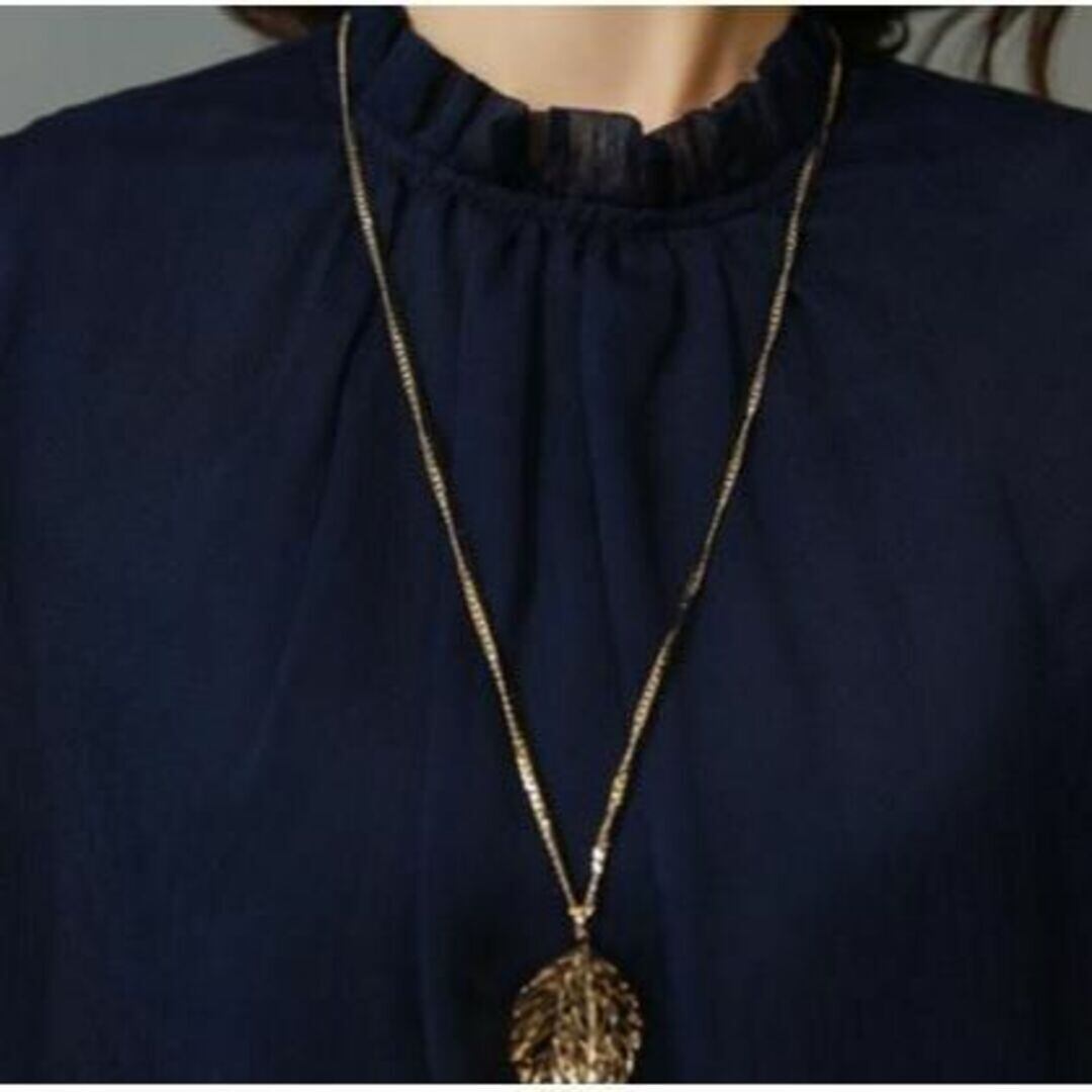 Lネイビー レディース ブラウス シフォン 長袖 シースルー フォーマル シャツ