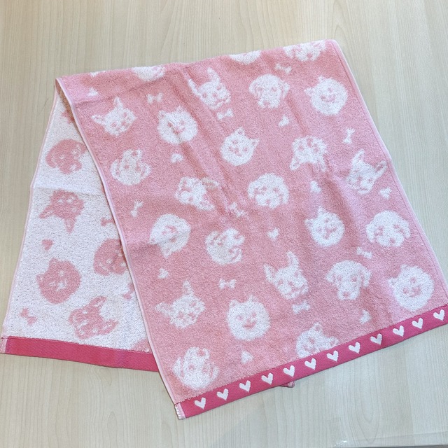 フェイスタオル笑顔　ピンク