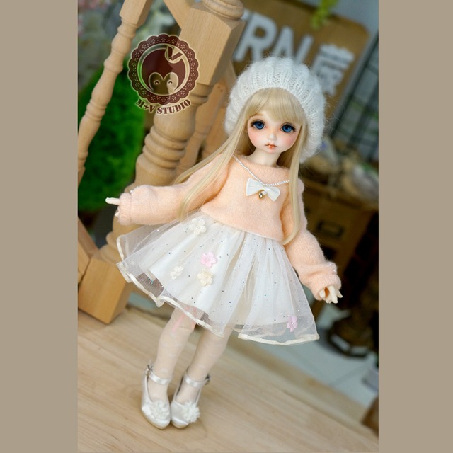 BJD人形用衣装 洋装セット 秋冬適用 淑女 可愛い アイボリー YOSDサイズ人形用/猫屋