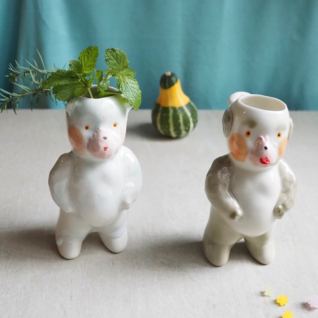増田 光/壁掛け花器 くま・ いぬ