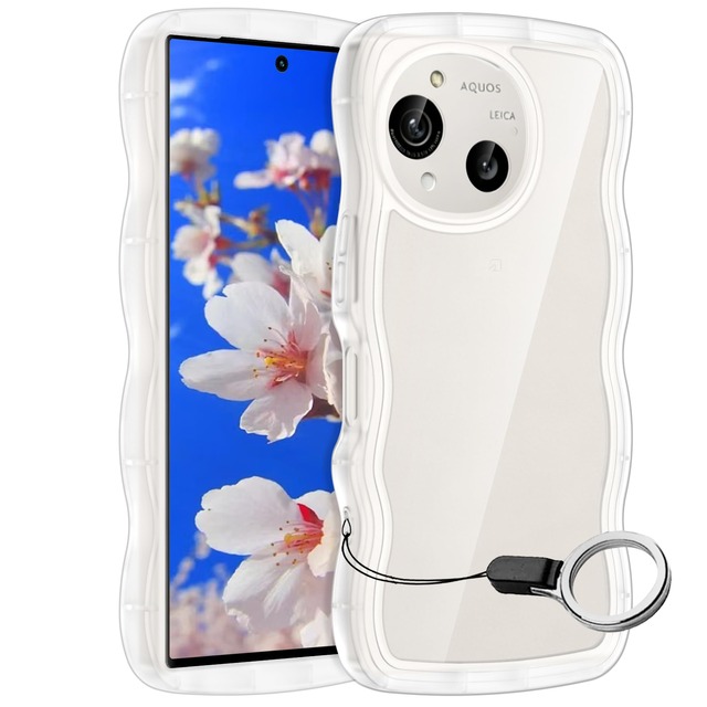 AQUOS R9 SH-51E / SH-M28 AQUOS R10 SH-51F / A501SH / SH-M31 用ケースクリア リング付き ウェーブ 純透明 マグセフ 可愛い マツと感 TPU 耐衝撃 超軽量 極薄 透明 黄ばみなし 滑り止め かわいいうねうね 韓国 人気 ストラップホール付きなみなみ カバー・クリア
