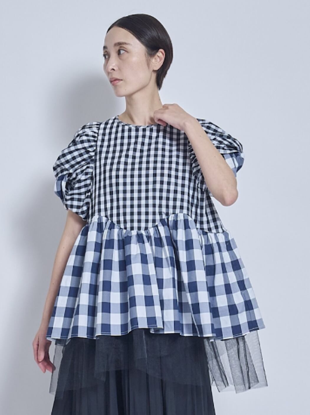 【予約商品:5月お届け】 THOMAS MAGPIE ギンガムチュールトップス
