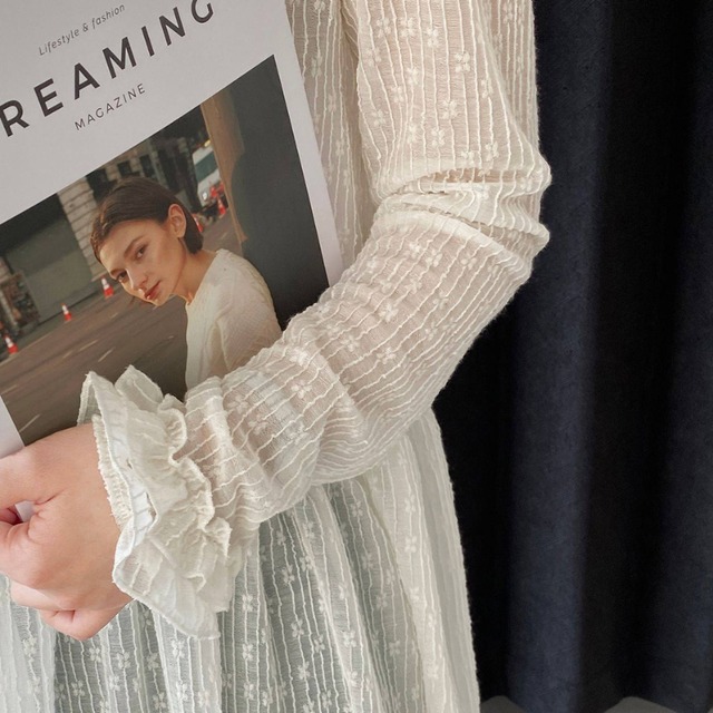 sheer lace frill one-piece　J00469