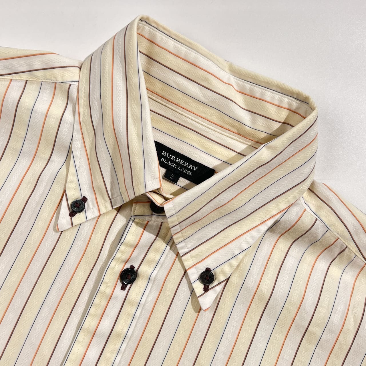 BURBERRY BLACK LABEL バーバリーブラックレーベル ストライプ BD ボタンダウン 半袖シャツ 2 /イエロー系 メンズ  三陽商会