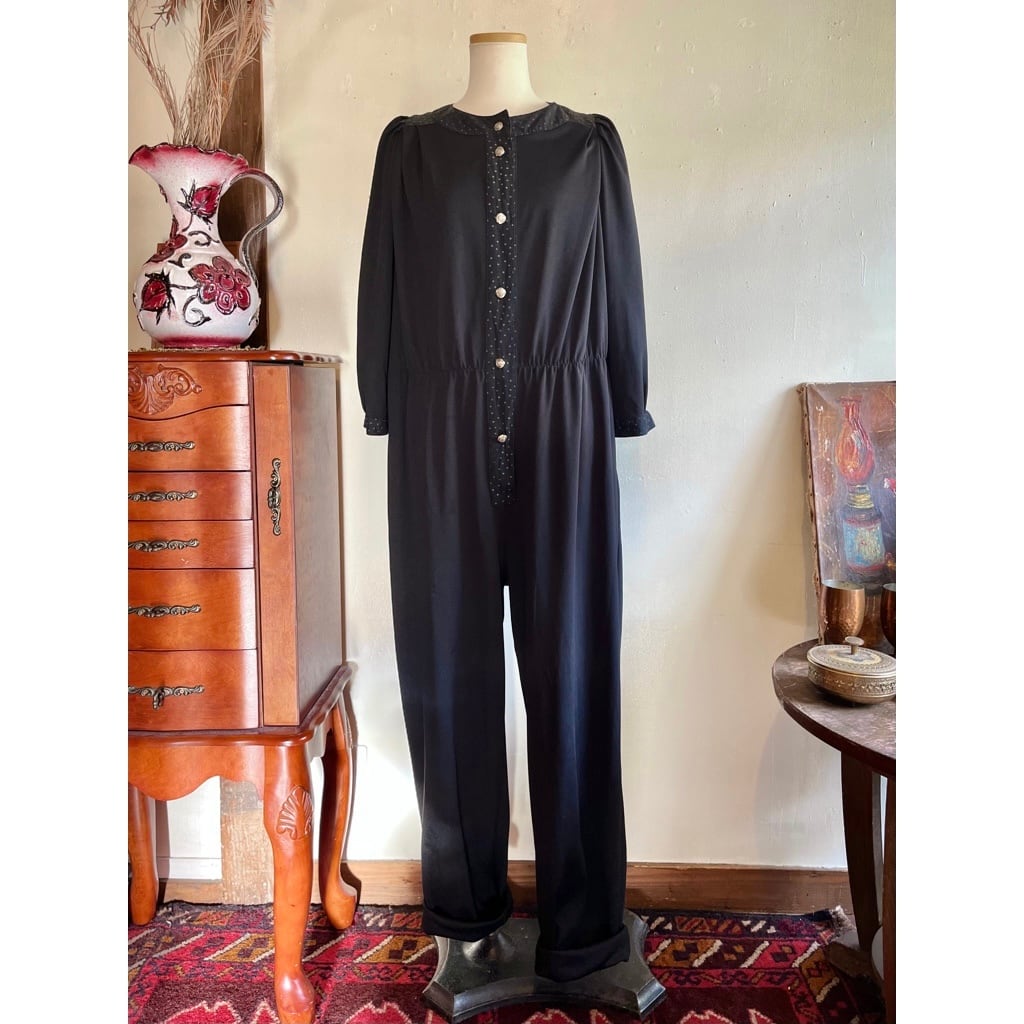 U.S.vintage black jump suit /ブラックのデザインジャンプスーツ ...