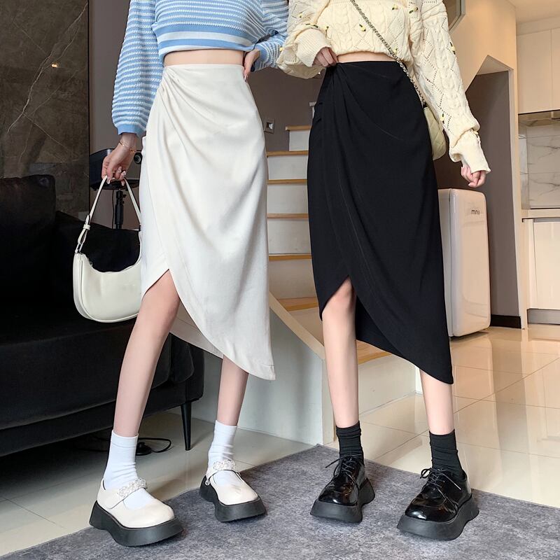 ブラックスカート スプリングオータムハイウェストウェスト 大人ガーリー スウィート キュート カジュアル 春物 秋物 試着室81541583656