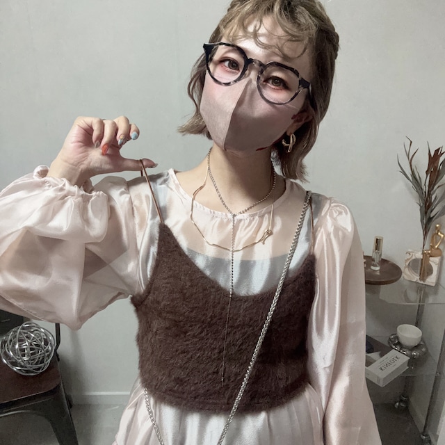 sheer blouse × shaggy bustier set【Pink beige】