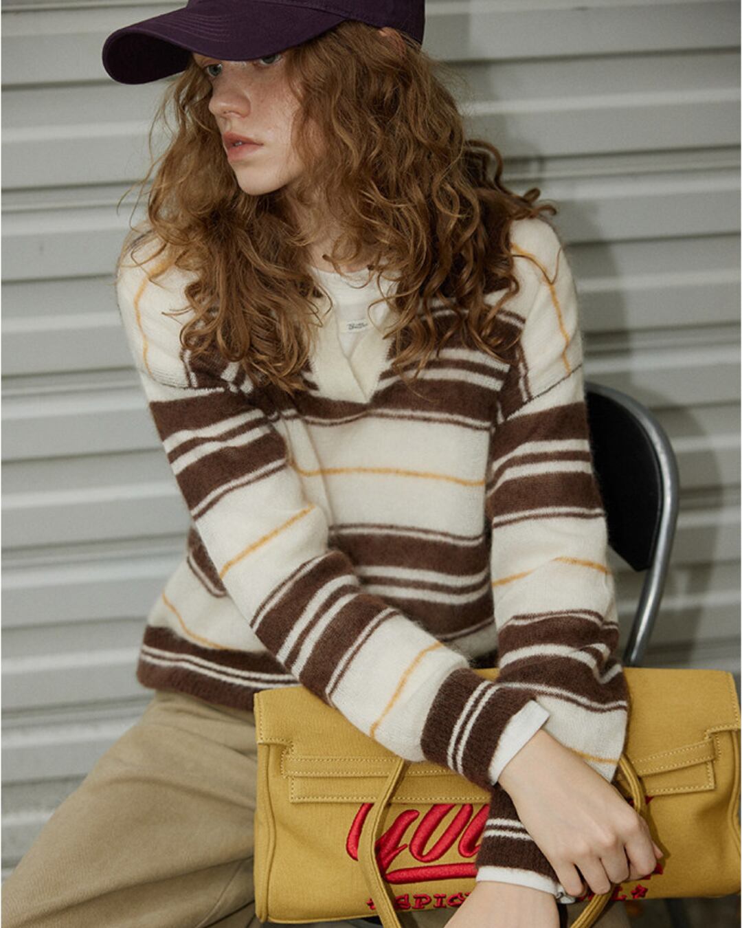mohair V-neck striped sweater