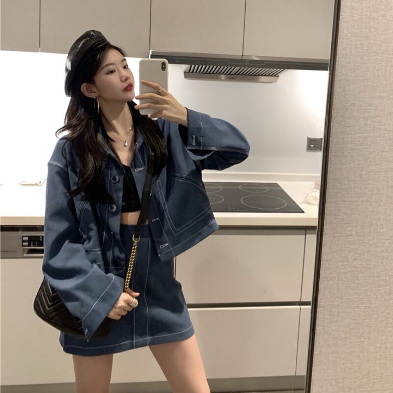 ファッションスーツレディース2020年秋新作ショートコートセクシーバッグヒップスカートウエスタンスタイルツーピースセット ドラファッションホール60882970710