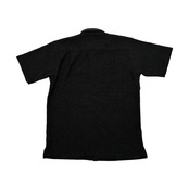 麻混◆PAGELO パジェロ キャラ刺繍入り ワッフル風 縮み生地 ストレッチ BD ボタンダウン リネン混 半袖シャツ M /黒 ブラック メンズ