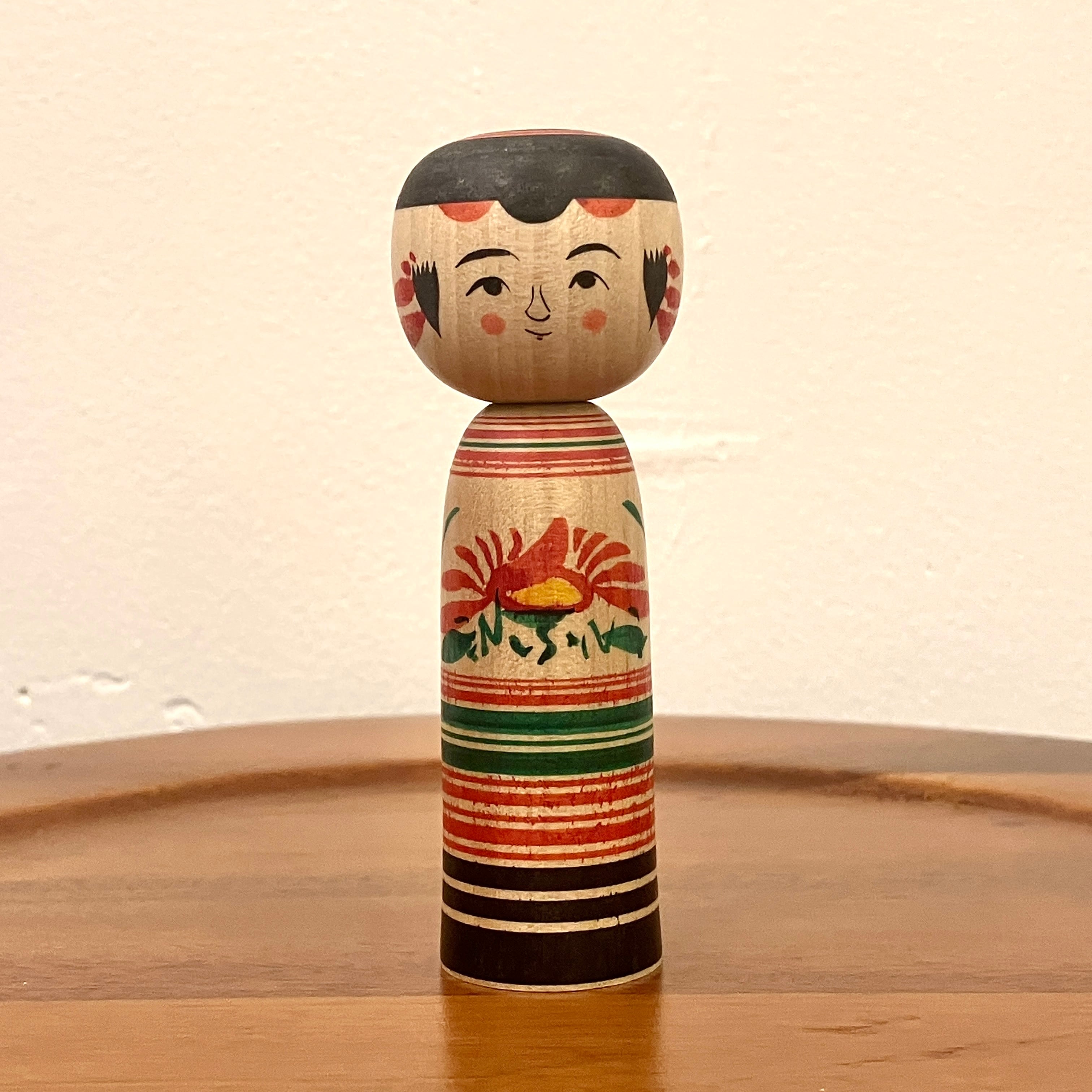 佐藤英之工人：弥治郎系】：こけし ろくろ 赤黄： 9cm N10HyS-43