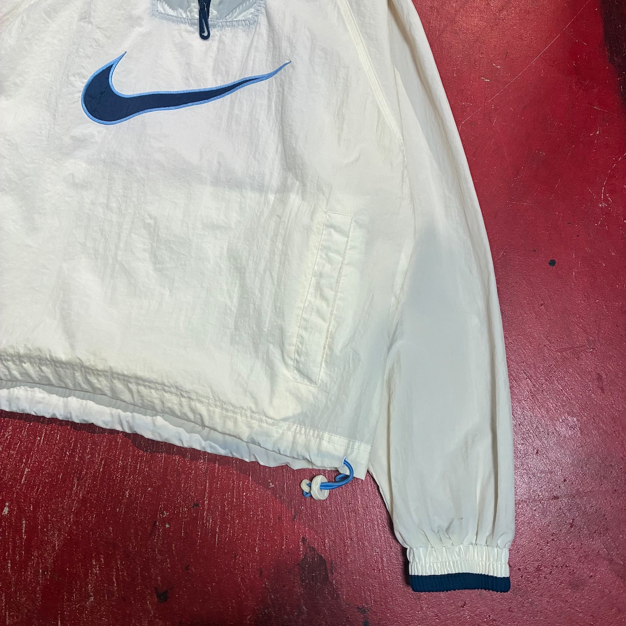 90s NIKE ハーフジップナイロンジャケット アイボリー ビッグスウィッシュ