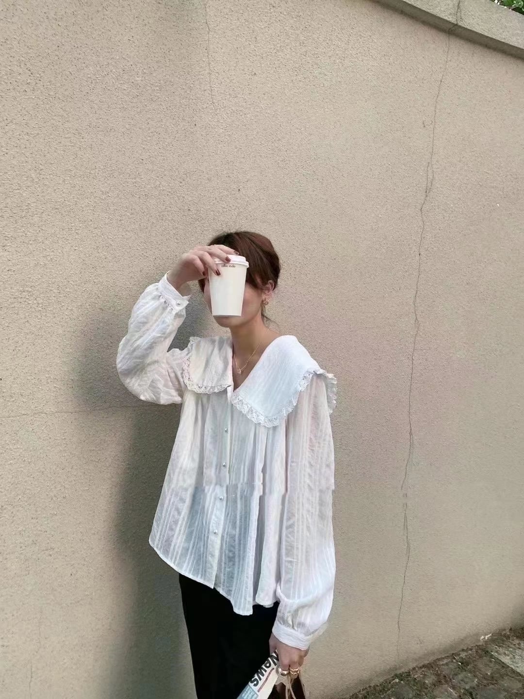 ビッグカラー　フリルブラウス　AJ2205-D18