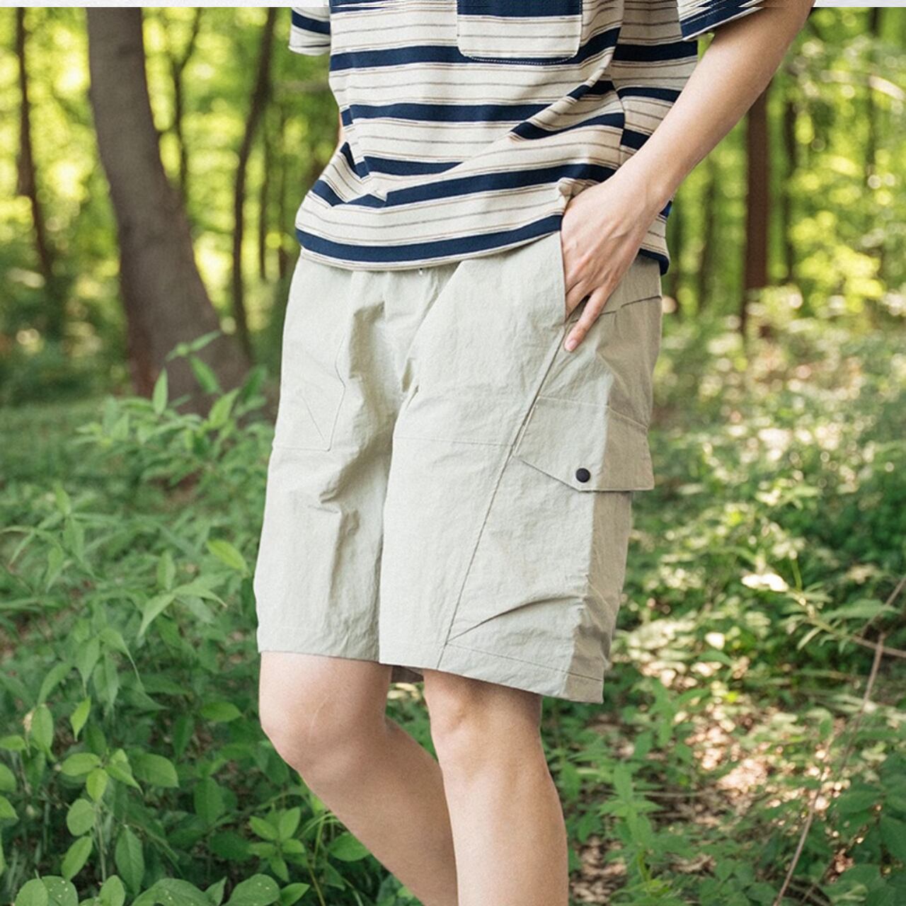Knee-Length Cargo Pockets Short Pants ‐4col‐ A0405