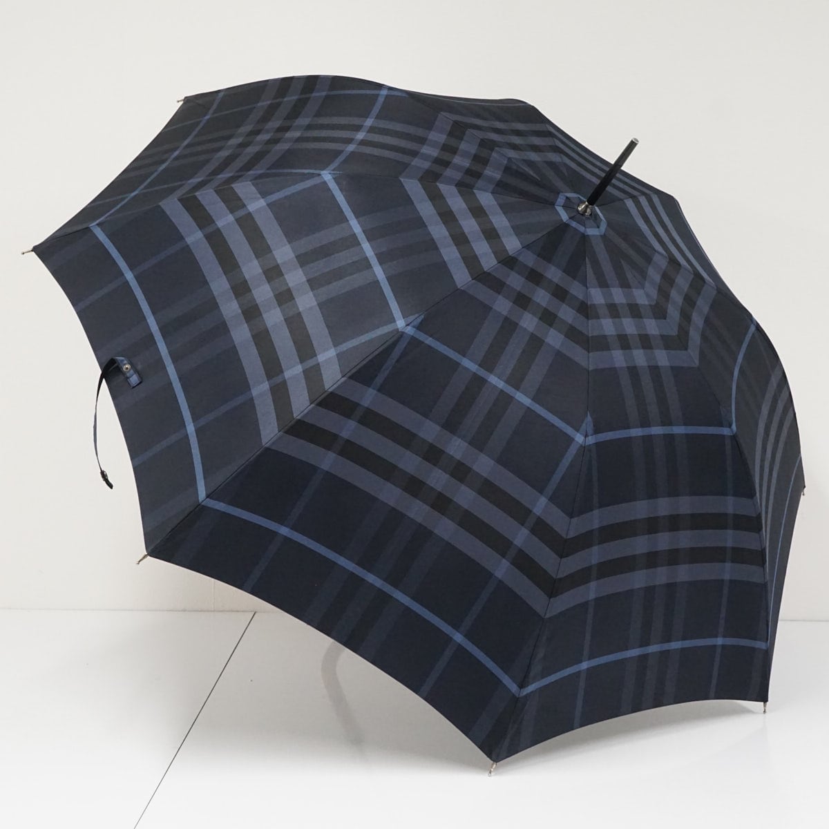 BURBERRY バーバリー 紳士高級傘 USED品 チェック ジャンプ ネイビー