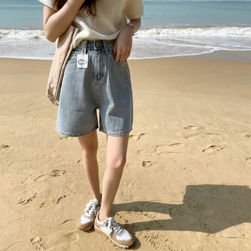 カラージーンズ ルーズハイウェストパンツ スプリングサマーショーツ レディース 春物 夏物 ブルマー ビッグFスモールZ韓国15123422295