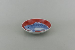 赤濃魚絵　小皿