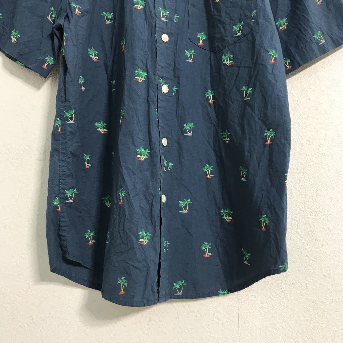 GAP 半袖 柄 シャツ S ブルー ギャップ ヤシの木 総柄 古着卸 アメリカ
