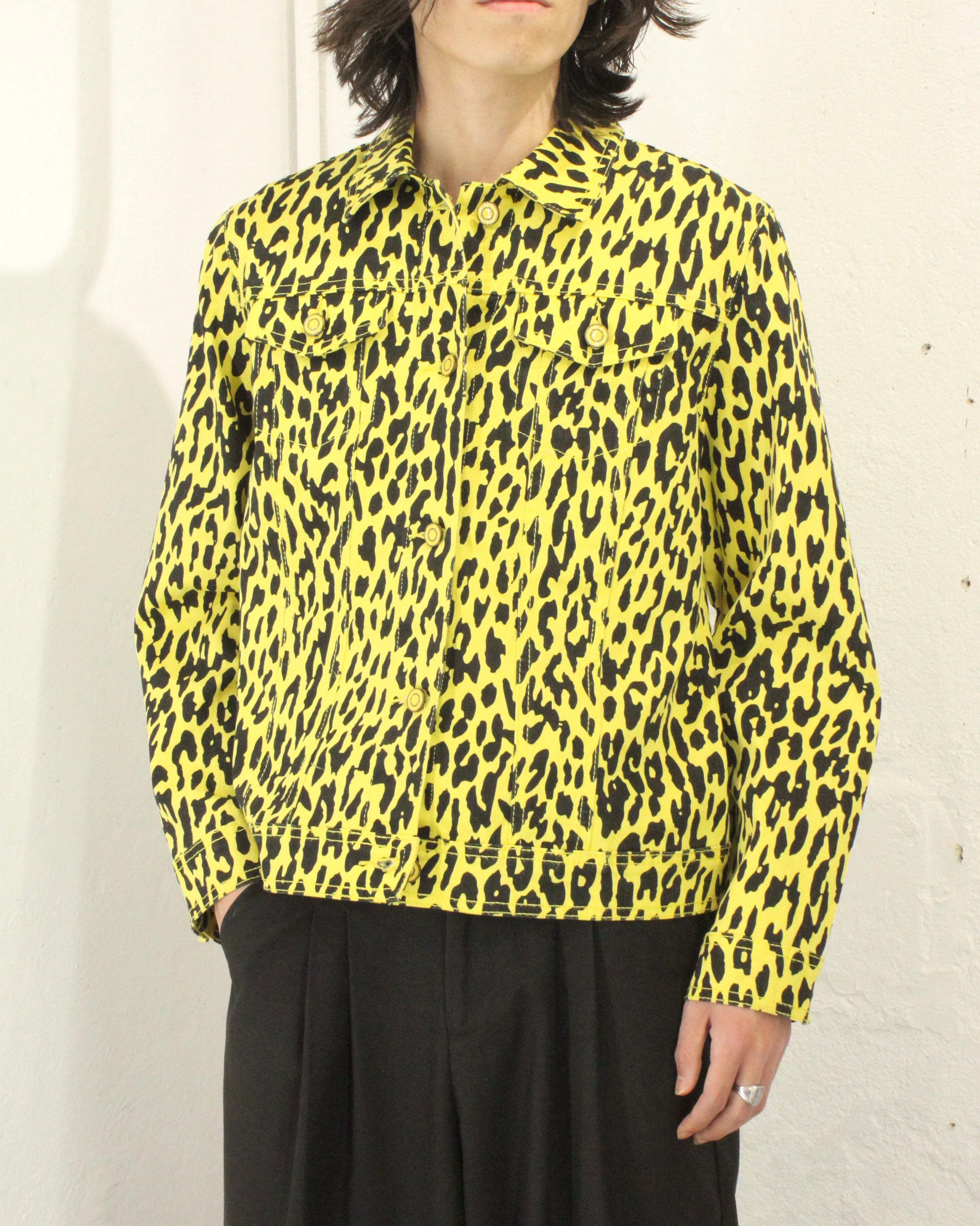 90s~ USED Ramie×Cotton "Leopard" Trucker Jacket
