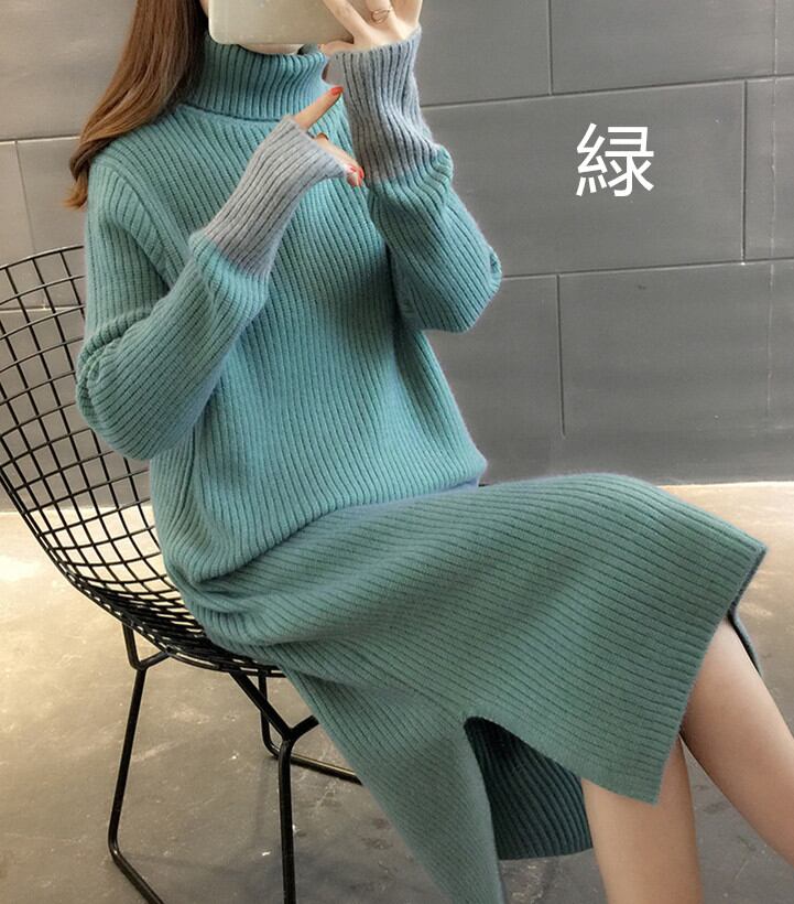 ニットワンピース タートルネック ロング長めニット