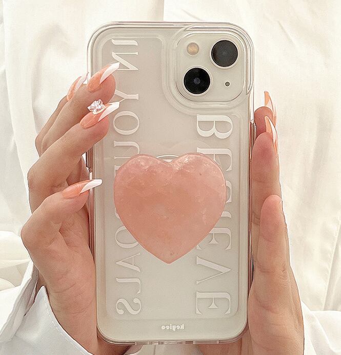 ハート グリップ付き テキスト クリア iPhoneケース スマホケース