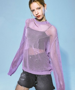 [PRENDA] STAR PUNCHING NET KNIT PURPLE