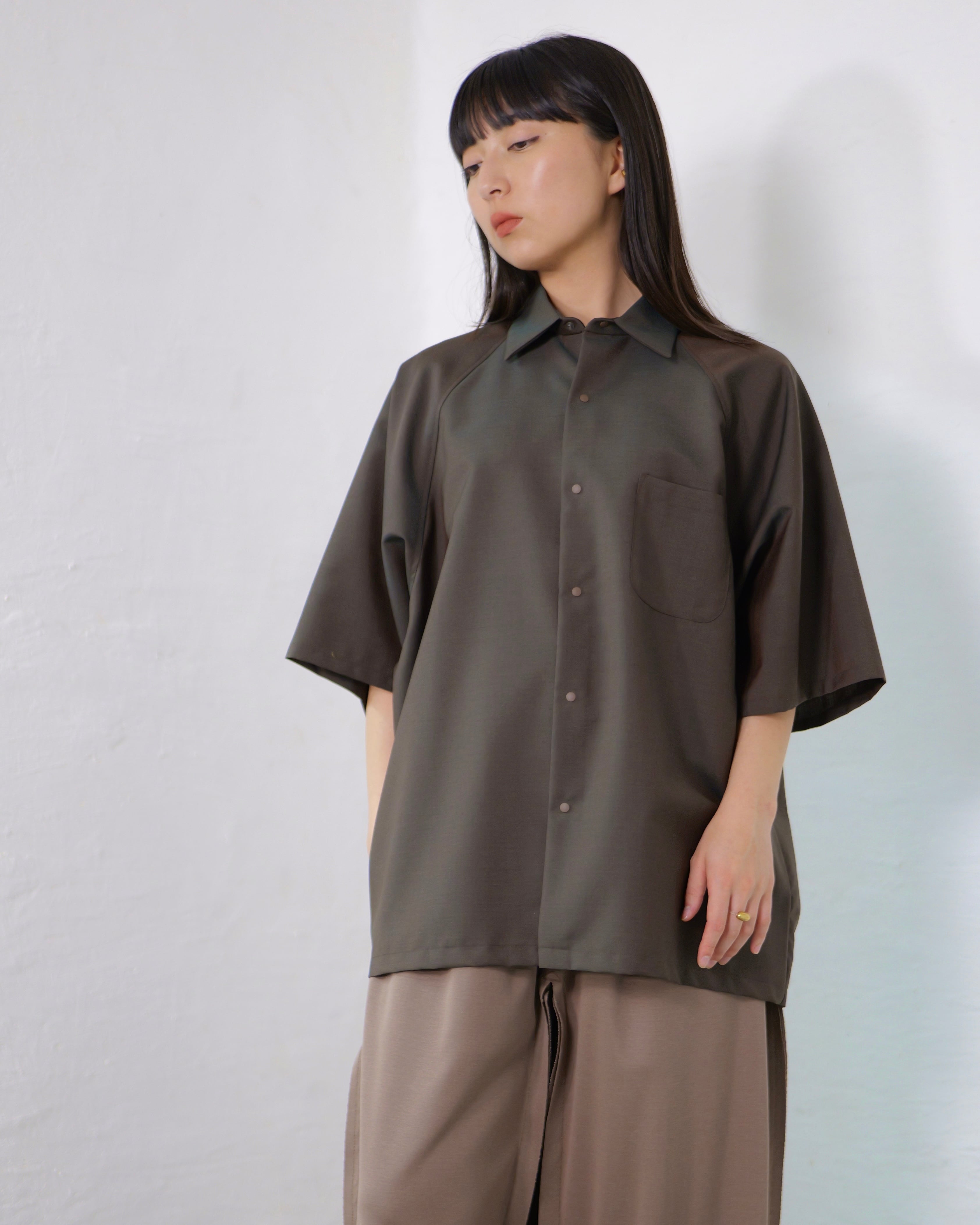 服屋 itochi ラグランハーフスリーブシャツ 半袖シャツ モヘヤ混 Mサイズ itochi - Wool & Kid mohair Tropical half sleeve shirt ：iridescent