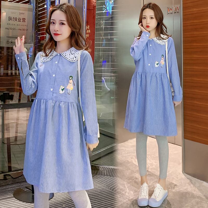 【新作】【送料無料】 7611＃マタニティ服春秋長袖イージーマッチングミッドロングドレス妊婦ママドレス スプリング 春物 オータム 秋物 AL expec393272094777