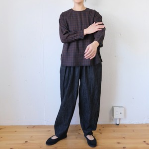 maison de soil（メゾンドソイル）ギンガム+ジャガード柄 後ろ開きプルオーバーブラウス