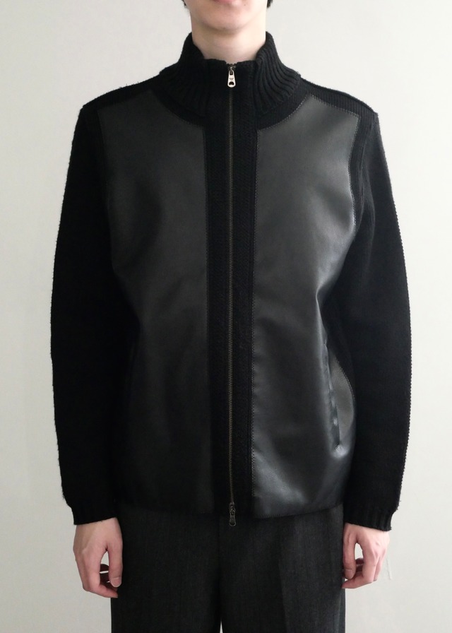 "EMPORIO ARMANI" PVC leather switching wool knit jacket