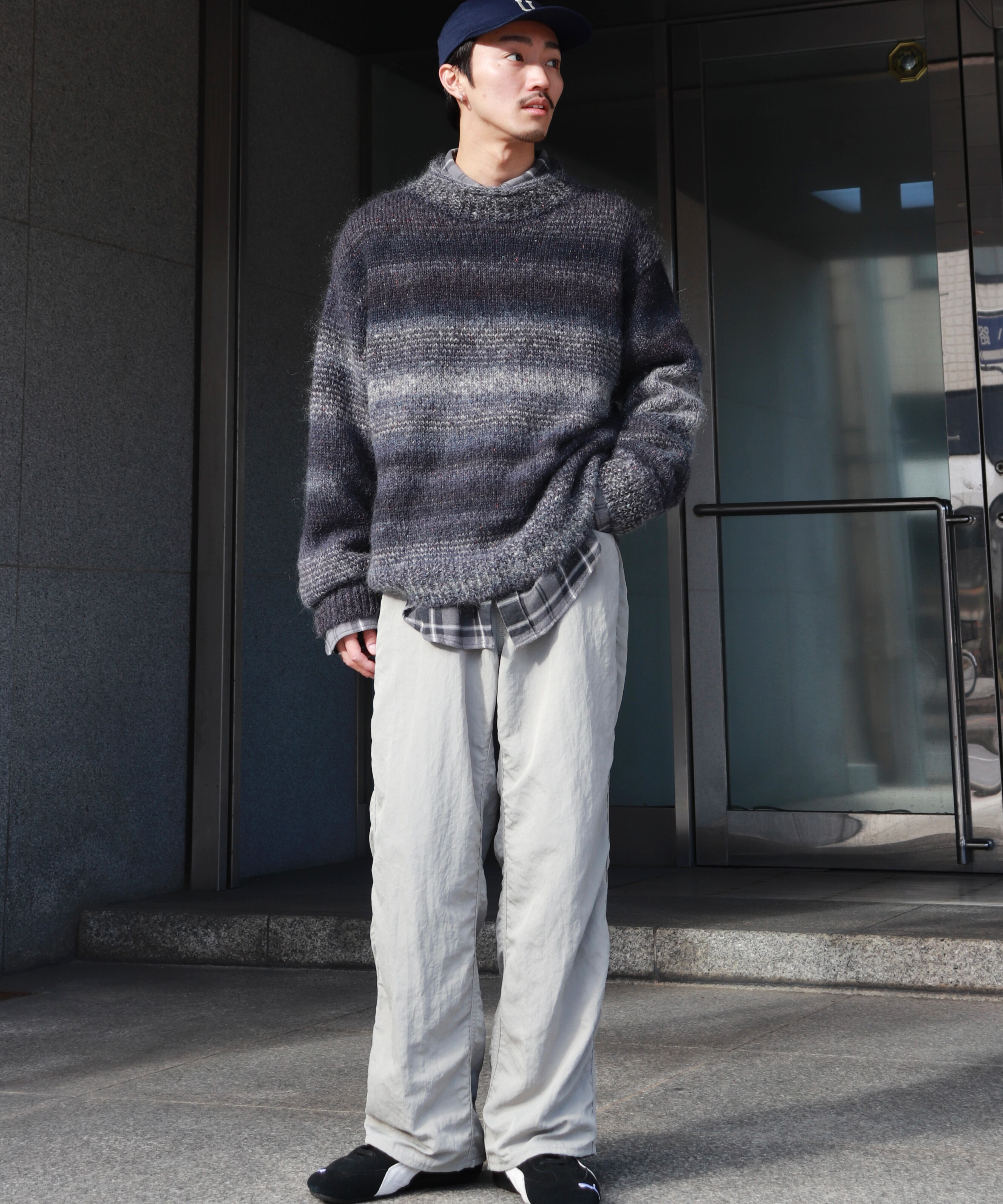 UNUSED / US2529 MOHAIR PULLOVER KNIT (NAVY×GRAY) | AfterSchool