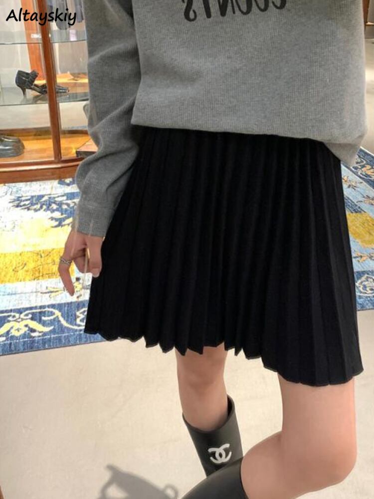 【新作】【送料無料】 スカート女性プリーツミニプレッピースタイル優しいオフィスレディルーズハイウエストシンプルストリート新秋ニットヴィンテージ人気 0366593974122