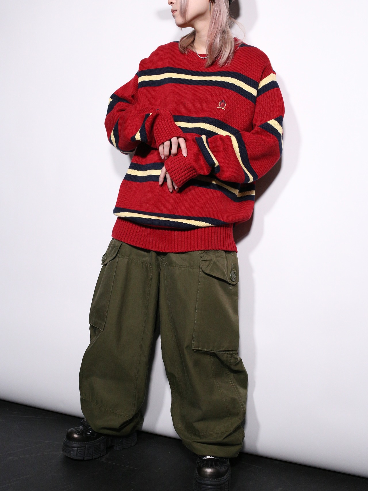 "TOMMY HILFIGER" good coloring border cotton knit - 2