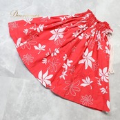 フラダンス 衣装 紐パウスカート レッド系 フラ ダンス 赤 ティアレ柄 花柄 白 華やか パウスカート かわいい ハワイアン アロハ 鮮やか ハワイアンプリント ホワイト系