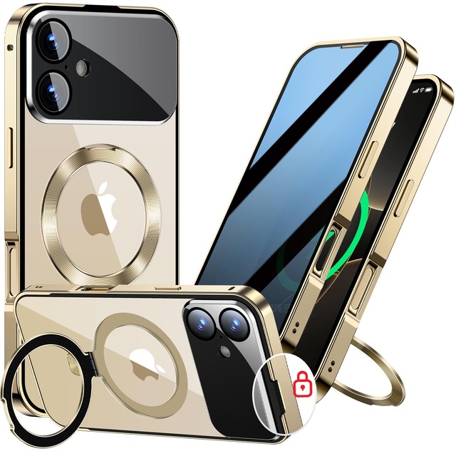 【スライドカバー磁気ロック・覗き見防止・新次元の一体型カメラ保護 +CD隠しスタンド】Rosycover iPhone 17 用 ケース