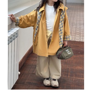 秋イギリス風チェックパッチケープコート