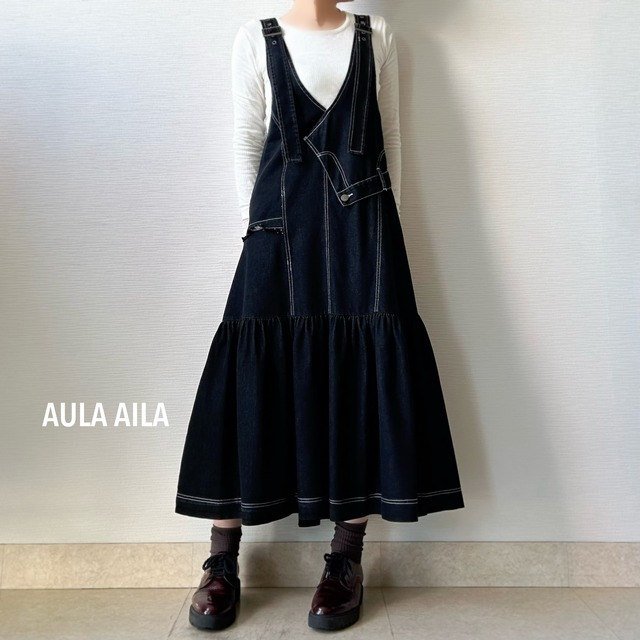 【AULA AILA】メニーパーツアシンメトリーデニムジャンパースカート(1241-03015)
